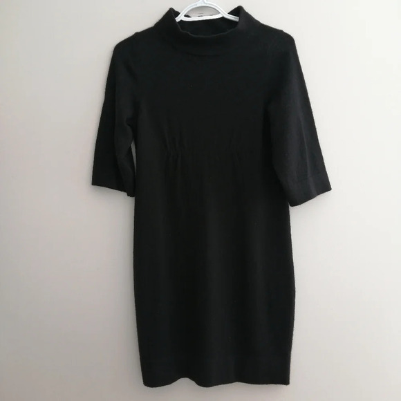 Vince 100% Cashmere Black Sweater Mini Dress with Mockneck and Ruched Front XS - Picture 4 of 17
